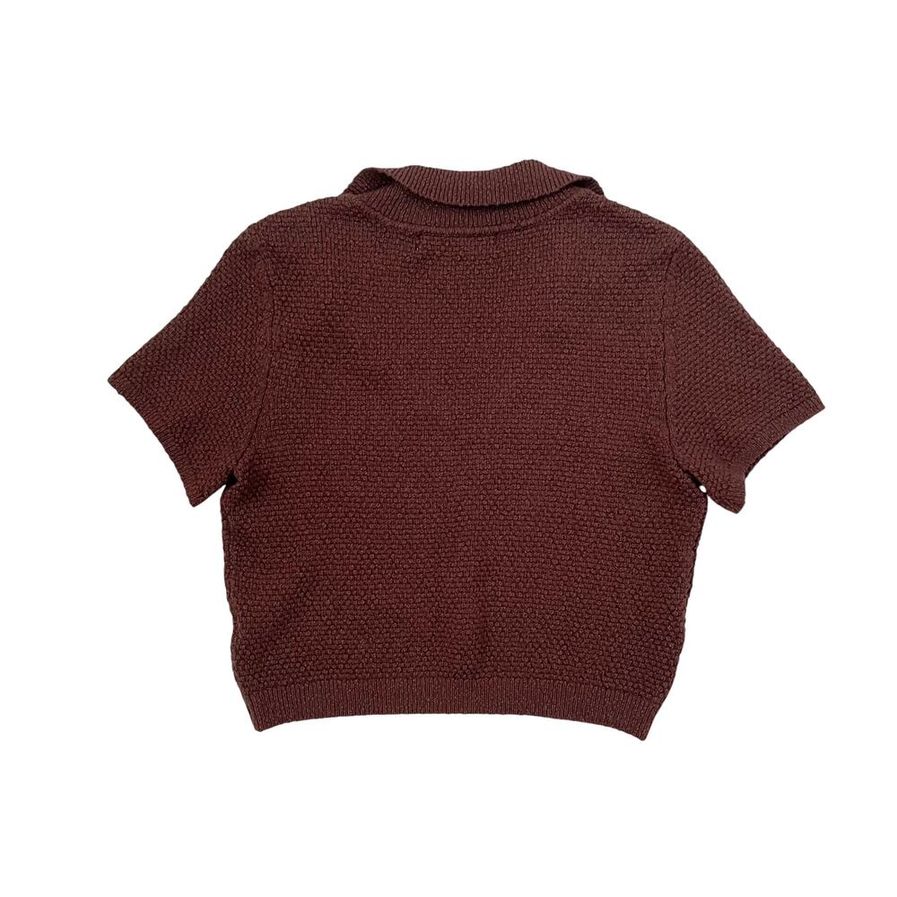 Free People FP Beach Nolan Short Sleeve V-Neck Polo Shirt - Brown Knit Top - M - Picture 3 of 6
